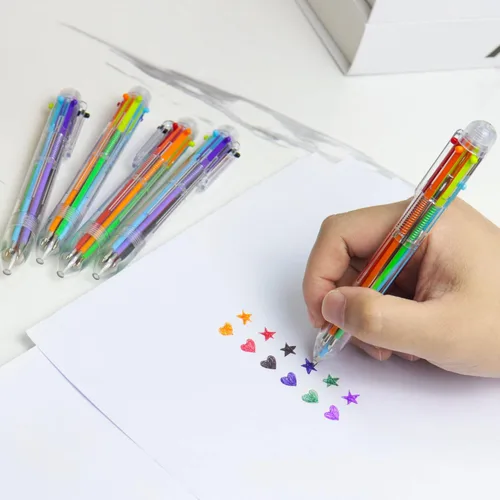 Miniatura 5 de Paquete de 100 bolígrafos multicolor 6 en 1 de 0.020 in, 6 colores transparentes de barril retráctil, para oficina, suministros escolares, regalo