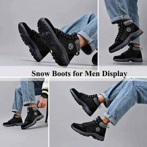 Miniatura 5 de Qiucdzi Botas de nieve de invierno para hombre, con forro de piel cálida, antideslizantes, para exteriores, zapatos de trekking antideslizantes