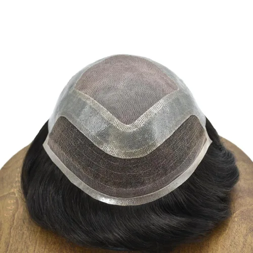 Miniatura 4 de Toupee For Men Human Hair Men's Toupee Hair Replacement System For Men Fine Mono Hair Piece For Men Poly Mens Hair System 8X10 Medium light density