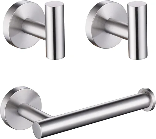 Miniatura 9 de Juego de accesorios de baño negro mate, 3 piezas de acero inoxidable de alta calidad, incluye soportes para papel higiénico de 5 pulgadas y 2
