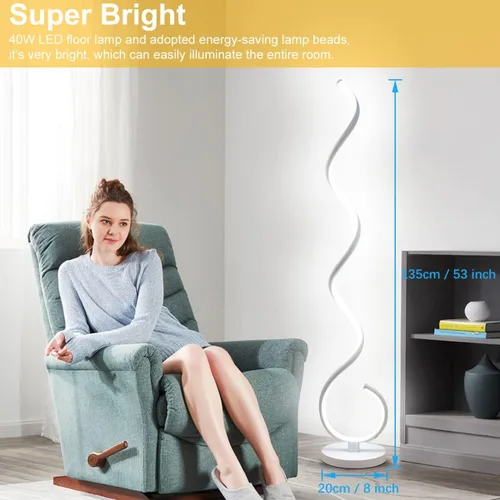Miniatura 4 de Lámpara de Pie LED Espiral, 40W Lámparas de Pie Regulables para Sala de Estar con Control Remoto, Colores y Brillo Ajustables sin Escalones Lámpara