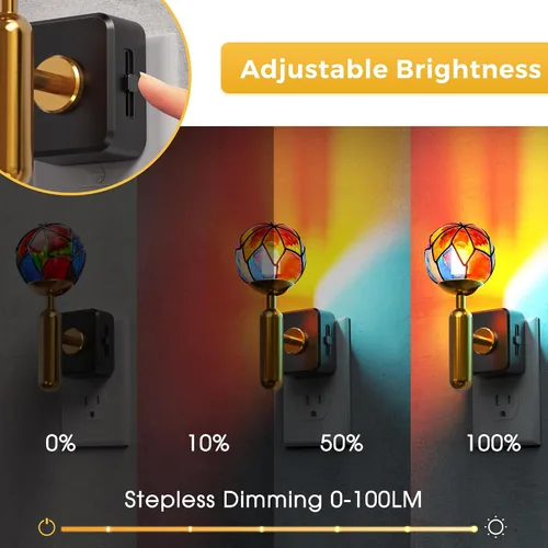 Miniatura 3 de L LOHAS LED Luz Nocturna con Atenuación Sin Escalones del 0-100%, Luz Nocturna de Vidrio Manchado Enchufable con Sensor de Anochecer a Amanecer, Luz
