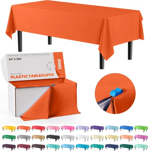 Miniatura 44 de Party Solids Rollo de Mantel de Mesa de Plástico Negro de 54 Pulgadas X 300 Pies en una Caja de Corte a Medida con Conveniente Cortador Deslizante.