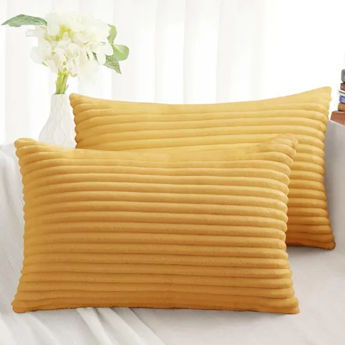 Miniatura 18 de Simmore Juego de 2 fundas de almohada decorativas de 16 x 16 pulgadas, fundas de almohada suaves de franela de felpa natural de doble cara para sofá