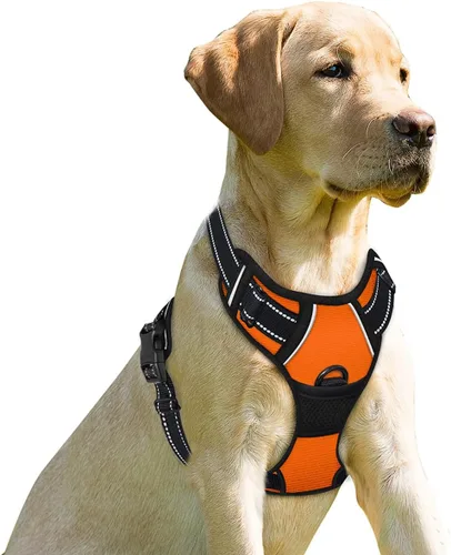 Miniatura 42 de BARKBAY Arnés sin tirones para perro, clip frontal, resistente, reflectante, mango de fácil control para pasear perros grandes (negro, L)