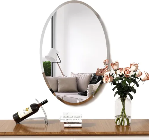 Miniatura 7 de KOHROS Espejo ovalado sin marco de 20 x 28 pulgadas, espejo de pared de baño con borde biselado pulido, antioxidante, vidrio templado (plateado)