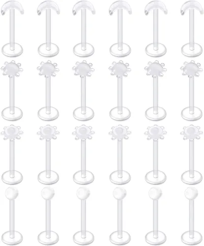 Miniatura 6 de D.Bella Aretes de cartílago transparente, 20 piezas de 0.63 oz de acrílico transparente Bioflex Tragus Retener, anillos de labio, nariz, labret