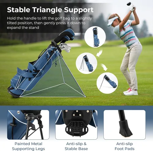 Miniatura 6 de Bolsa de golf portátil para palos de golf con 4 divisores de direcciones, 4 bolsillos, correas de hombro ajustables, bolsa de golf para lápices
