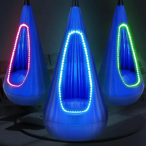 Silla de columpio para niños con luz, columpio sensorial con arnés colgante y hamaca, columpio sensorial mejorado para niños con luces LED USB hasta