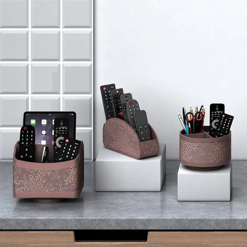 Miniatura 4 de Soporte de control remoto para mesa, tocadiscos de cuero, organizador, organizador para sostener controladores de TV, teléfono y suministros