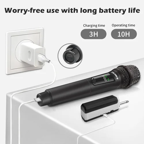 Miniatura 5 de talomen Micrófonos inalámbricos, micrófono dual profesional de karaoke para cantar, sistema de micrófono dinámico inalámbrico de mano con receptor