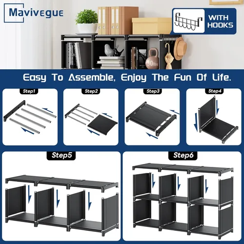 Miniatura 7 de Mavivegue Librería, Organizador de Almacenamiento de 15 Cubos, Organizador de Estante para Libros, Estante Alto para Libros, Estantes/Repisas