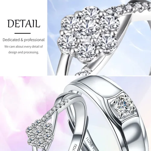Miniatura 6 de Sunamy Juego de anillos de pareja a juego de amor sin fin para él y ella, diseño de corazón romántico de plata S925, anillo de compromiso