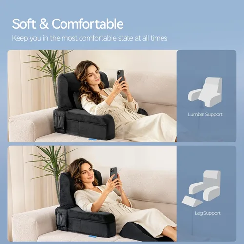 Miniatura 2 de Kayfia Almohada de lectura, almohada de espalda 10 en 1 para cama sentada con reposabrazos desmontable, respaldo con espuma viscoelástica de gel