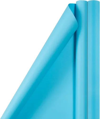 JAM Paper Envoltura de regalo mate – 50 pies cuadrados en total (30 pulgadas x 10 pies cada uno) – Azul brillante mate/Azul pavo real – 2 rollos por