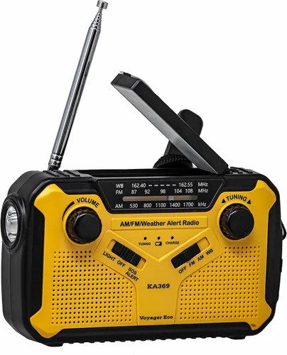Kaito Voyager ECO Radio de emergencia KA369 AM/FM NOAA Alerta meteorológica de 5 vías con manivela solar receptor de radio con linterna LED y
