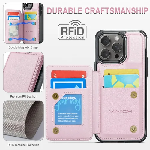 Miniatura 5 de Vinich Funda tipo cartera para iPhone 11 con tarjetero, bloqueo RFID, ranuras de crédito, función atril, a prueba de golpes, para iPhone 11 de 6.1