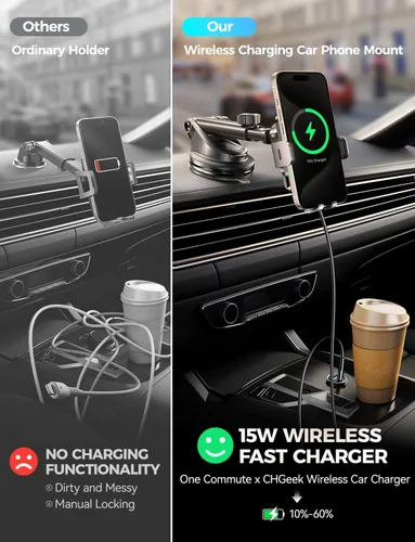 Miniatura 3 de Cargador inalámbrico de coche con soporte para teléfono, soporte de teléfono de carga rápida de 15 W, soporte de teléfono con abrazadera automática