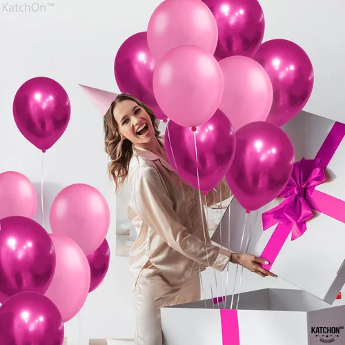 Miniatura 8 de KatchOn, Juego de 60 globos rosa cromado, 12 pulgadas, paquete de 2 Decoración de fiesta rosa Decoraciones de cumpleaños de princesa para mujer