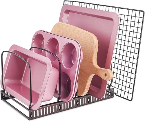 Miniatura 10 de Toplife - Organizador de tapas de olla para gabinete y encimera, soporte organizador para 7 o más tapas de sartenes y utensilios para hornear con 7