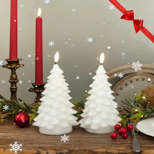 Miniatura 2 de LUSHARBOR Velas sin llama con temporizador remoto, paquete de 2 velas LED que funcionan con pilas, velas LED de cera real, decoración de Navidad