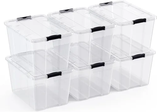 Lifetime Appliance Parts paquete de 6 contenedores organizadores de almacenamiento de plástico de 34 cuartos de galón con tapa ultra duradera y