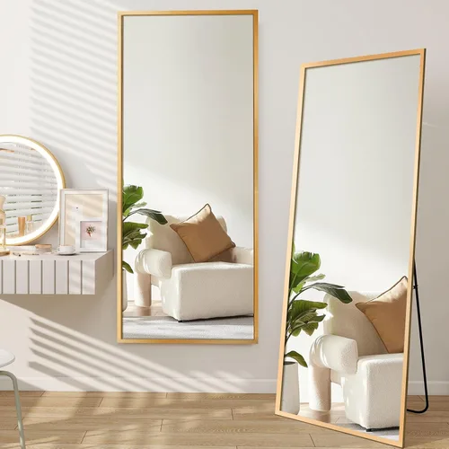 Miniatura 4 de GlasFlength Espejo rectangular de longitud completa de 64 x 21 pulgadas, espejo de pie para vestidor, dorado