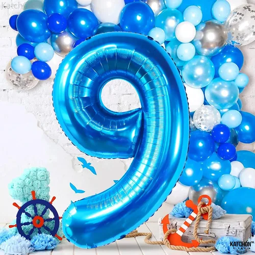 Miniatura 8 de KatchOn, Globo azul del número 9 de 50 pulgadas Globos azules del número 9 para cumpleaños Globos de 9º cumpleaños para decoraciones