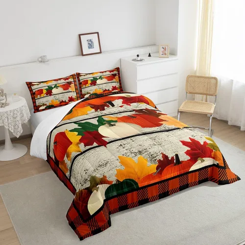 Miniatura 4 de Juego de edredón de calabaza de otoño tamaño individual para niños y niñas, juego de ropa de cama para niños, mujeres y hombres, ultra suave