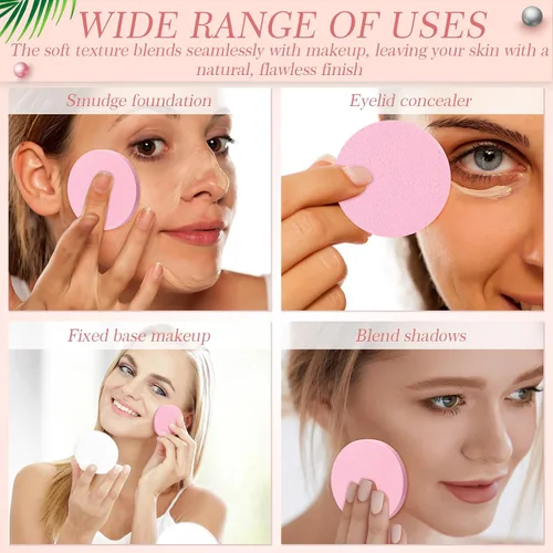 Miniatura 4 de Dandat 20 esponjas redondas de maquillaje con recipiente acrílico, esponja cosmética compacta, almohadilla de espuma redonda, maquillaje facial