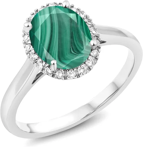 Miniatura 65 de Gem Stone King Anillo de compromiso ovalado de oro blanco de 10 quilates con piedra natal y halo de diamantes Ovalado de 0.354 x 0.276 in Anillo