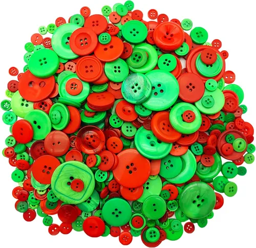 Miniatura 22 de 600-700Pcs Botones de Navidad para manualidades, surtidos en rojo, blanco y verde, botones de Navidad para costura, manualidades, decoración DIY