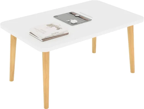 Mesa de café Funecy Mesa baja con patas robustas de madera maciza, mesa de piso para sentarse en el suelo, almacenamiento y muebles para sala de