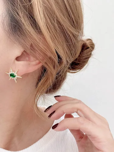 Miniatura 5 de Concept8 colored glass 18K gold plated 925 silver post earrings made in korea