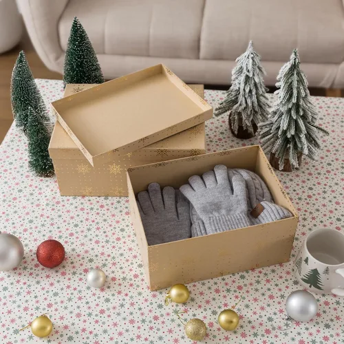 Miniatura 7 de Soul & Lane Cajas de regalo de Navidad con tapas, cajas de anidación de Navidad reutilizables vintage de papel kraft para regalos, cartón Joyful
