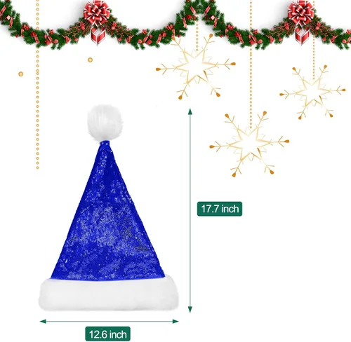 Miniatura 2 de SATINIOR 2 piezas de sombrero de Papá Noel de lentejuelas para adultos, unisex, gorro de Navidad con forro y ala de felpa para mujeres y hombres