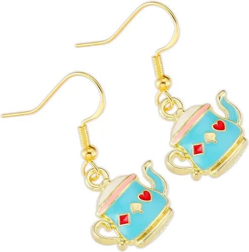Regalos temáticos de tetera para mujer, aretes de Wonder Land, mini tetera ornamental, tetera de burbujas, aretes de tetera verde, Acero inoxidable,