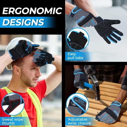 Miniatura 5 de Handlandy - Guantes de trabajo para hombre y mujer, para mecánicos, de seguridad, de uso general, aptos para pantalla táctil, guantes de trabajo