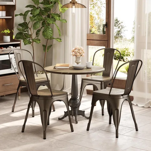 Miniatura 2 de NAFORT Juego de 4 sillas de comedor de estilo industrial, sillas de metal apilables de 18 pulgadas con respaldo alto, asiento de madera