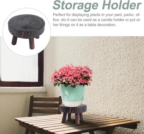 Miniatura 6 de VILLCASE Soporte de exhibición de taburete de madera, taburete de madera, soporte para plantas de patio, maceta, estante decorativo para taburete