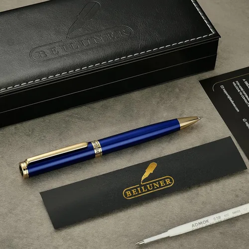 Miniatura 8 de BEILUNER Bolígrafo de gel de laca azul, impresionante bolígrafo de lujo con acabado de oro de 24 quilates, repuesto negro ADMOK, juego de regalo