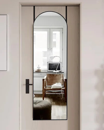 Espejo arqueado de longitud completa, 14 x 48 pulgadas, colgante/inclinado, decoración del hogar, negro