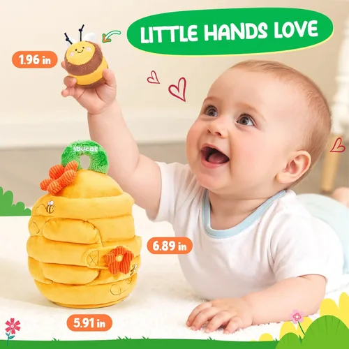 Miniatura 4 de JoyCat Juguetes para bebés de 6 meses, colmena de flores con 5 abejas sensoriales de peluche, crujiente, sonajero, espejo, juguetes Montessori