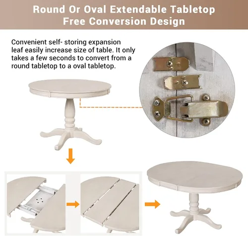 Miniatura 5 de VilroCaz Juego de mesa de comedor moderna para 4, mesa redonda expandible de 42 pulgadas con 4 sillas tapizadas, juego de cocina de 5 piezas