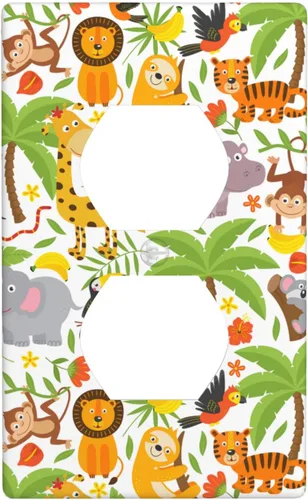 Miniatura 31 de Cubierta de interruptor de luz de animales de la jungla Tigre Koala Jirafa linda, cubierta de interruptor de pared de palanca única decorativa de 1
