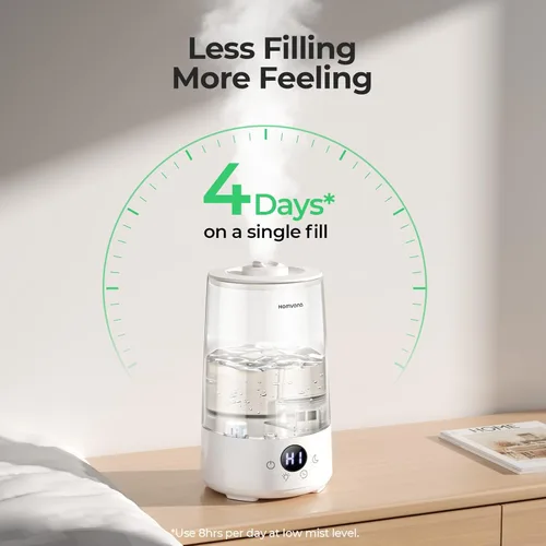 Miniatura 5 de Homvana Humidificadores para dormitorio y hogar, 3.6 L de llenado superior de niebla fría, 34 horas, súper largo, silencioso 23 dB, humidificador