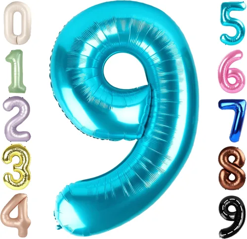 Miniatura 198 de Globos de números de 5 globos de 40 pulgadas, decoraciones de cumpleaños azules para niños y niñas, globos de números azul marino grandes