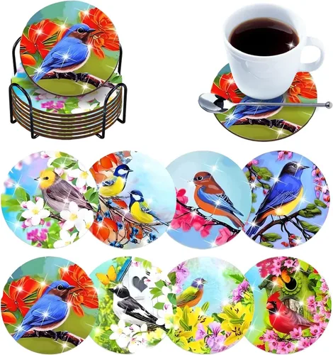 Miniatura 13 de 6 piezas de posavasos de pintura de diamante Posavasos de arte de diamante Pintura de arte de diamante de trasero de animal Regalo de arte