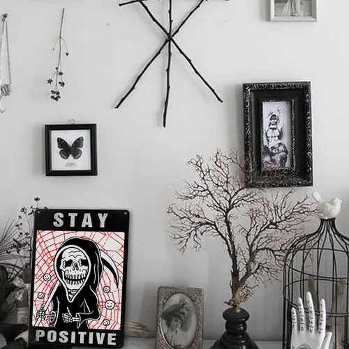 Miniatura 5 de Letrero de calavera para habitación, divertido gótico, decoración de pared espeluznante, decoración del hogar, estética, gótica, decoración