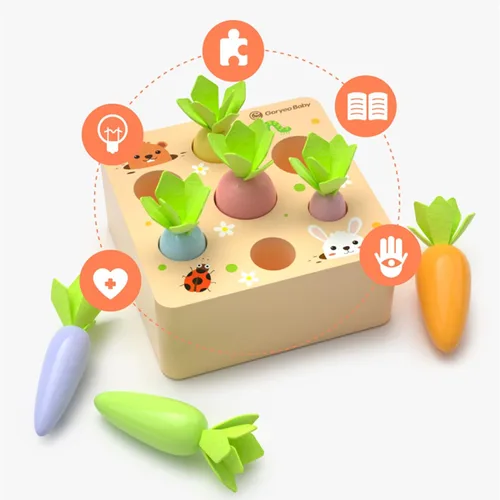Miniatura 5 de KMTJT Juguetes Montessori para niños pequeños de 1, 2 y 3 años, juego de cosecha de zanahoria Macron, juguetes de madera para bebés niños y niñas